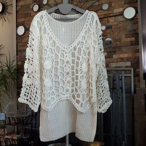 Ceci Cream White Tunic Sweater w/ Attached Vest sz L
